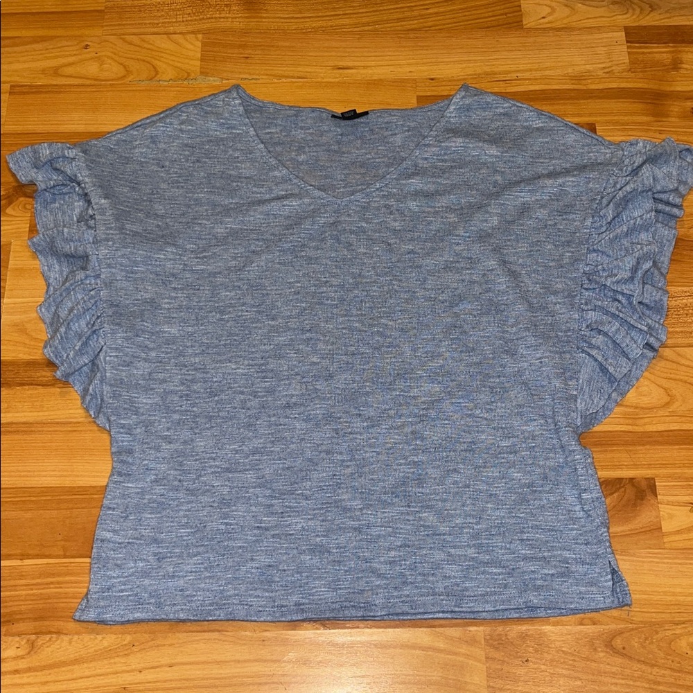 a.n.a Women's Blue Ruffle Sleeve Blouse